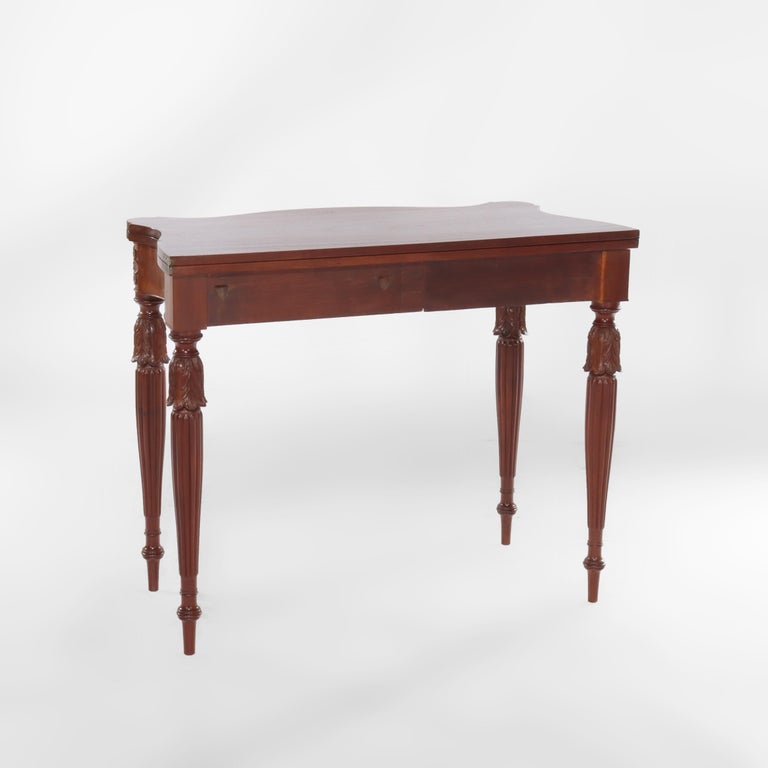 Antique Sheraton Federal Acanthus Carved Mahogany Serpentine Game Table C1830