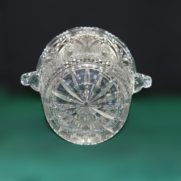 Antique Pressed Glass Double Scroll Handled Ice Bucket C1920