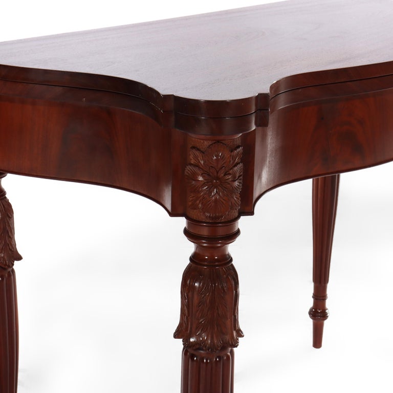 Antique Sheraton Federal Acanthus Carved Mahogany Serpentine Game Table C1830