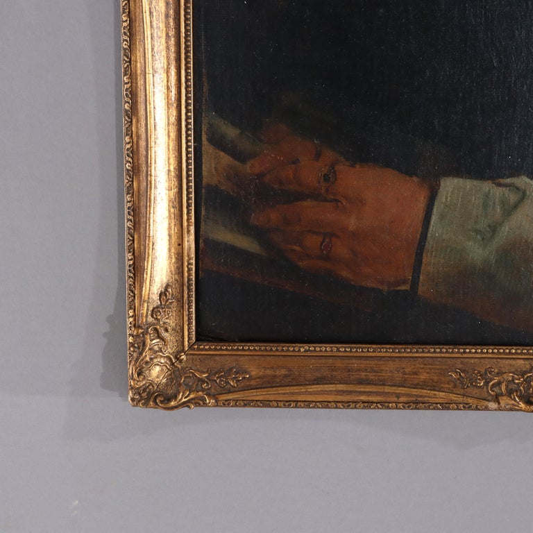 Large Hans Holbein School Oil on Board Portrait by Quentin Matsys C1885