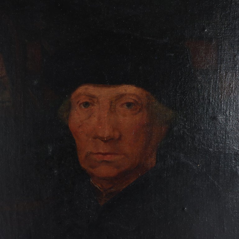 Large Hans Holbein School Oil on Board Portrait by Quentin Matsys C1885