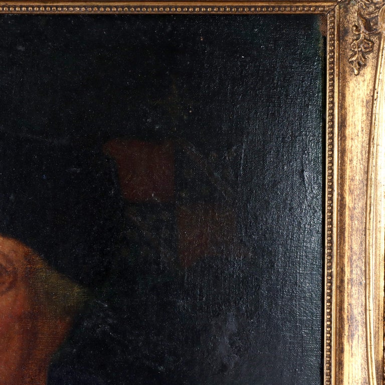 Large Hans Holbein School Oil on Board Portrait by Quentin Matsys C1885