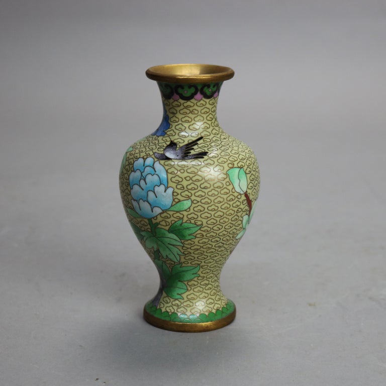 Antique Chinese Cloisonne Enameled Vase With Peonies 20thC