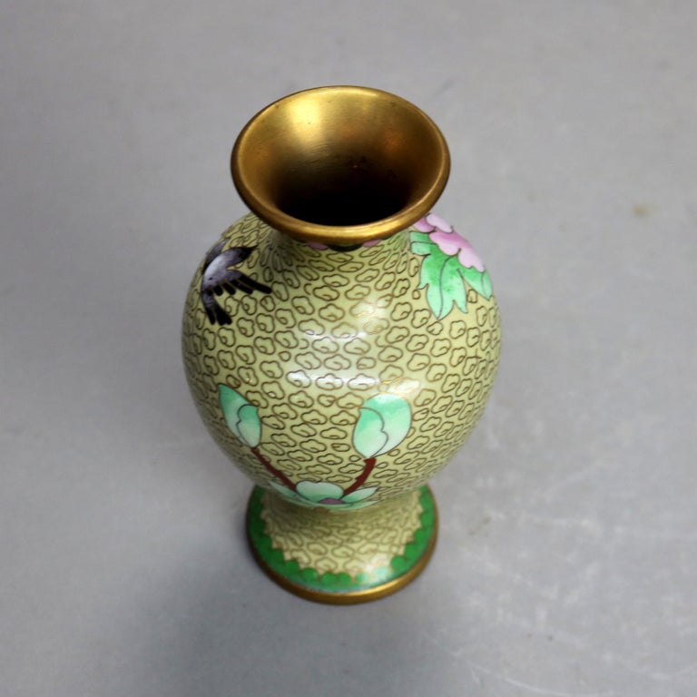 Antique Chinese Cloisonne Enameled Vase With Peonies 20thC