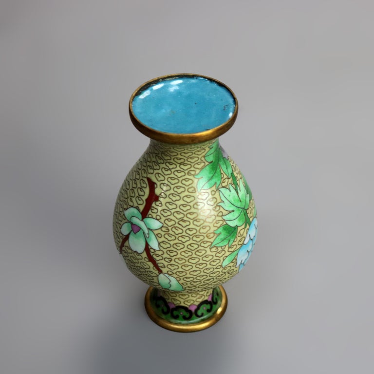 Antique Chinese Cloisonne Enameled Vase With Peonies 20thC
