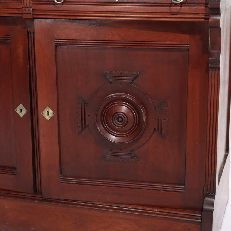 Antique Renaissance Revival Walnut & Burl Marble Top Sideboard C1890