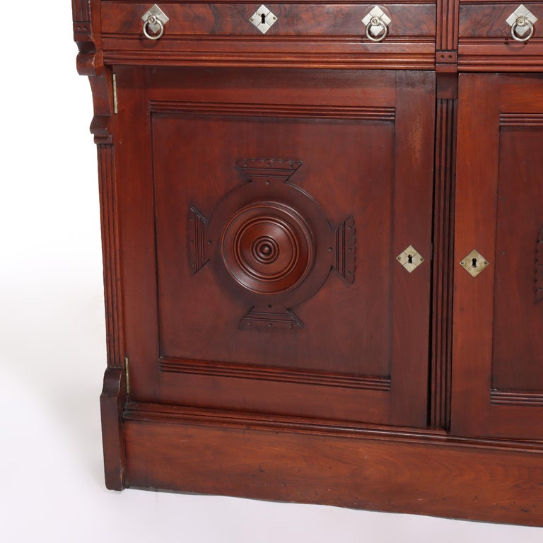 Antique Renaissance Revival Walnut & Burl Marble Top Sideboard C1890