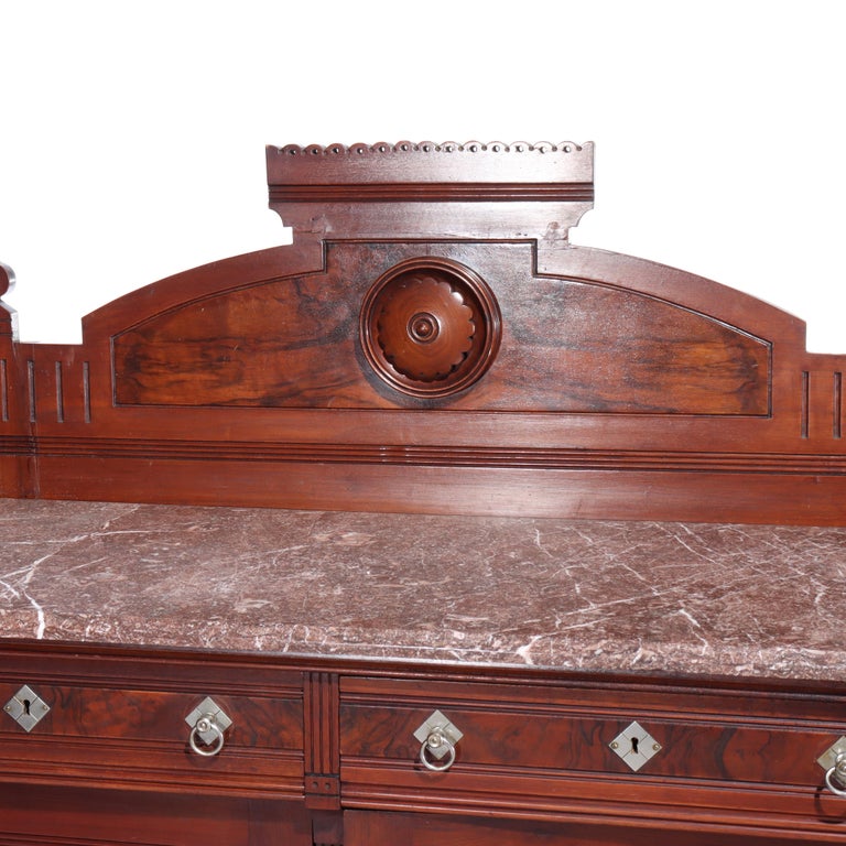Antique Renaissance Revival Walnut & Burl Marble Top Sideboard C1890