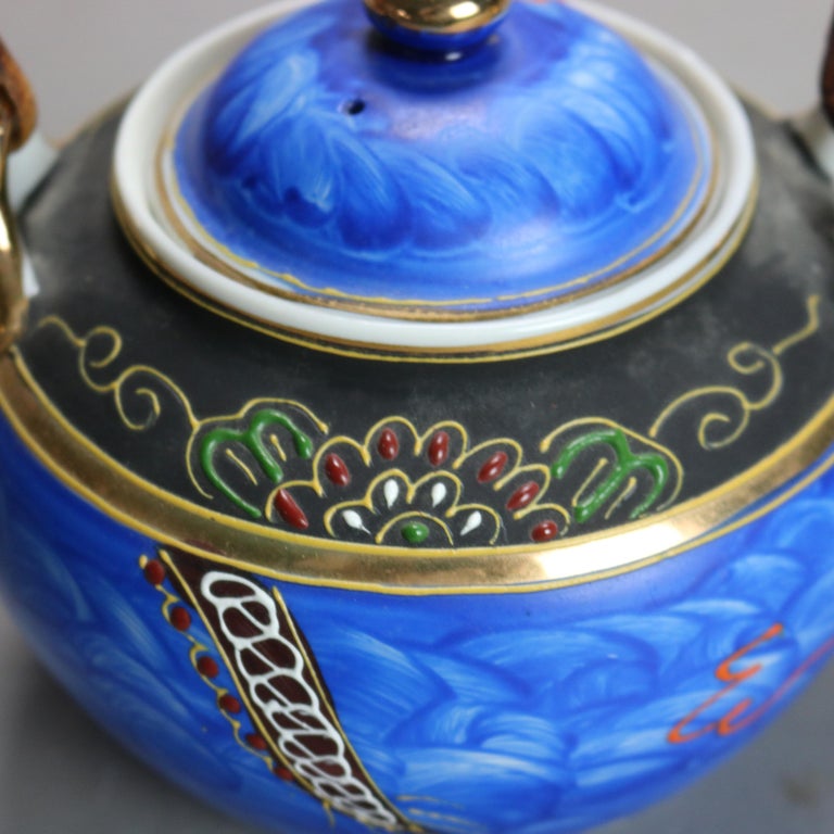 Antique Asian Hand Painted Porcelain Teapot with Dragon, Signed, C1920