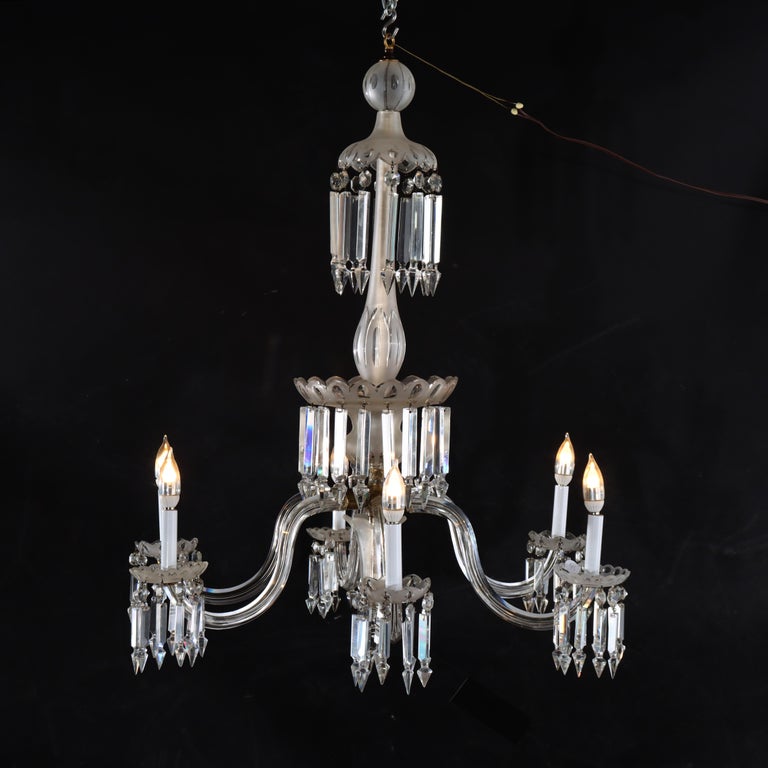 Antique Italian Opalescent Glass & Cut Crystal Six-Light Chandelier c1920