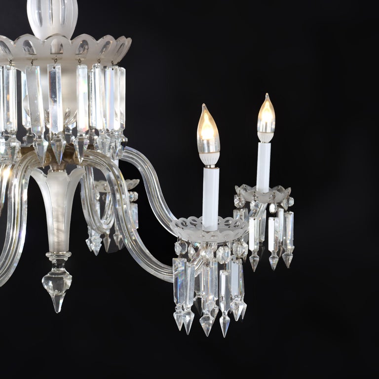 Antique Italian Opalescent Glass & Cut Crystal Six-Light Chandelier c1920