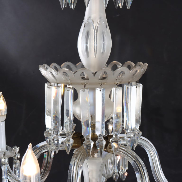 Antique Italian Opalescent Glass & Cut Crystal Six-Light Chandelier c1920
