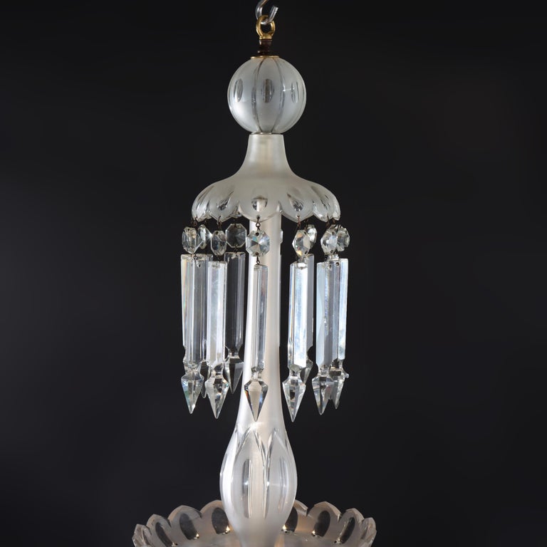 Antique Italian Opalescent Glass & Cut Crystal Six-Light Chandelier c1920