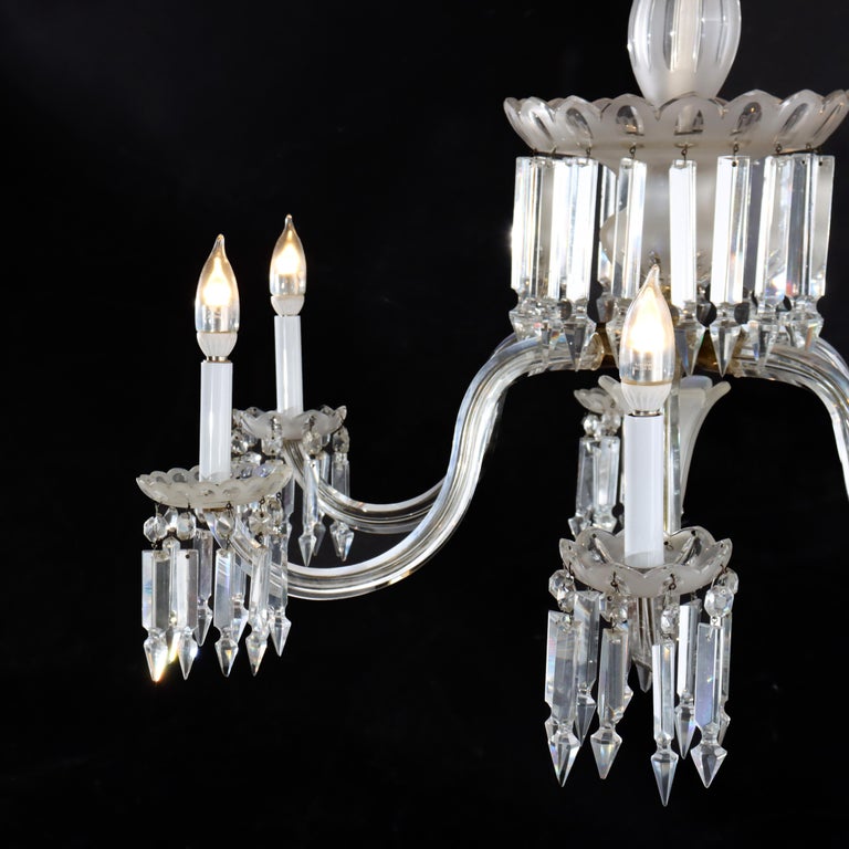 Antique Italian Opalescent Glass & Cut Crystal Six-Light Chandelier c1920