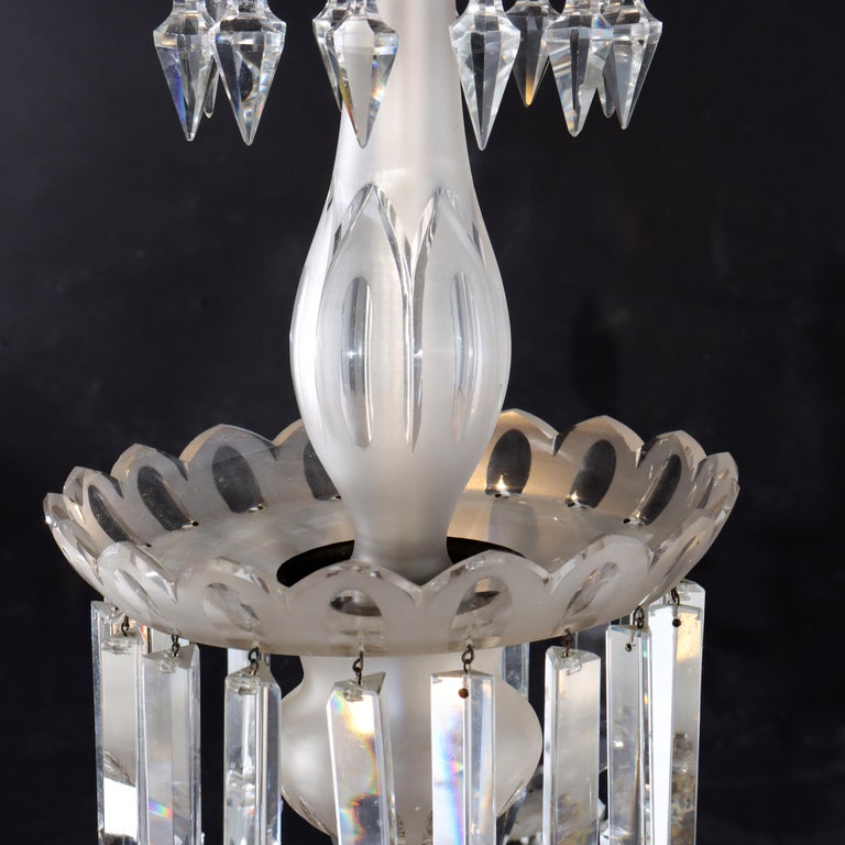 Antique Italian Opalescent Glass & Cut Crystal Six-Light Chandelier c1920