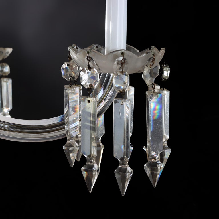 Antique Italian Opalescent Glass & Cut Crystal Six-Light Chandelier c1920