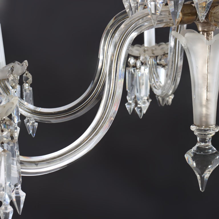 Antique Italian Opalescent Glass & Cut Crystal Six-Light Chandelier c1920