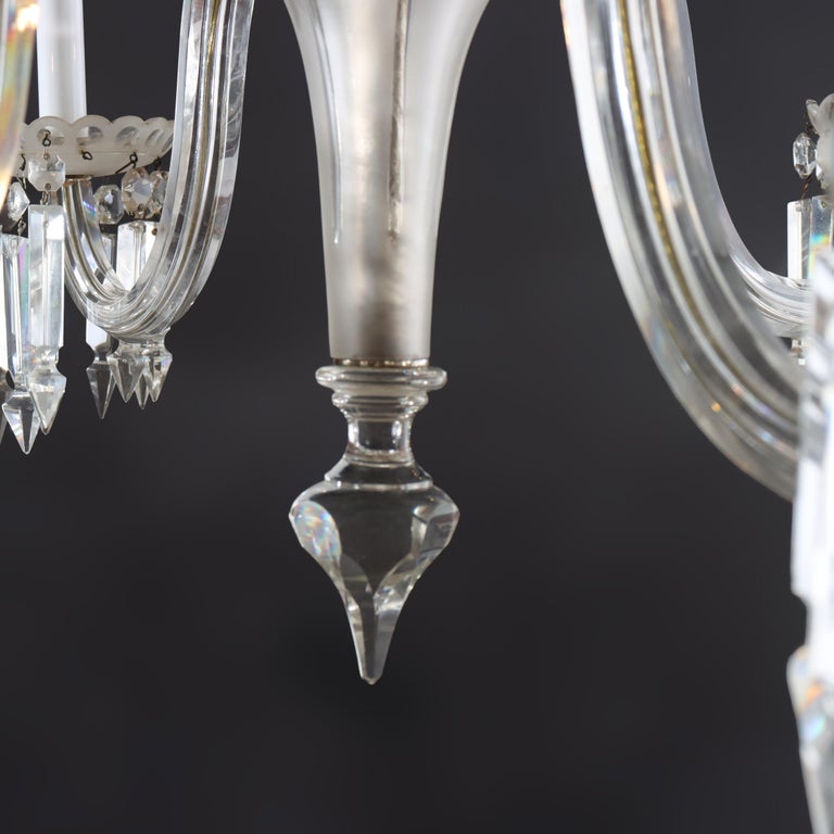 Antique Italian Opalescent Glass & Cut Crystal Six-Light Chandelier c1920