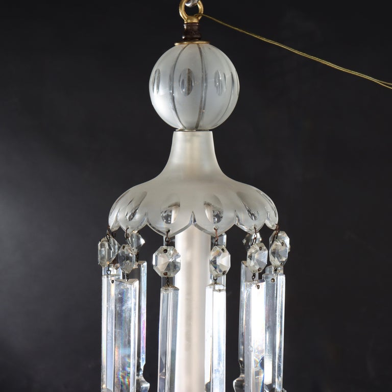 Antique Italian Opalescent Glass & Cut Crystal Six-Light Chandelier c1920