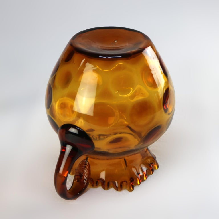 Amber Coinspot Amber Glass Juice Pitcher with Ruffled Rim 20thC