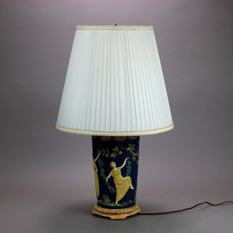 Antique Classical Greek Cameo Art Pottery Lamp Base Attr. Weller, c1930