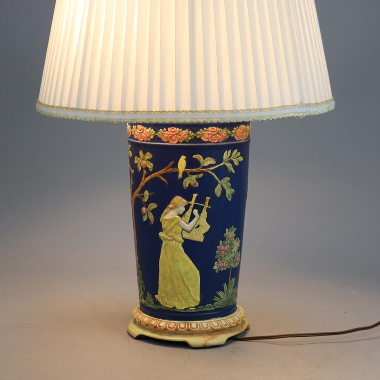 Antique Classical Greek Cameo Art Pottery Lamp Base Attr. Weller, c1930