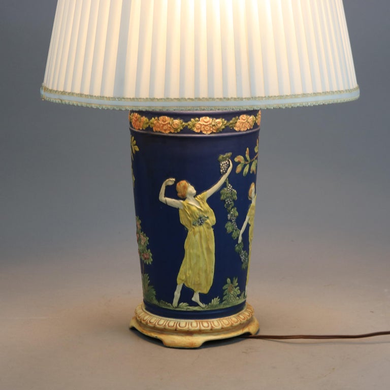 Antique Classical Greek Cameo Art Pottery Lamp Base Attr. Weller, c1930