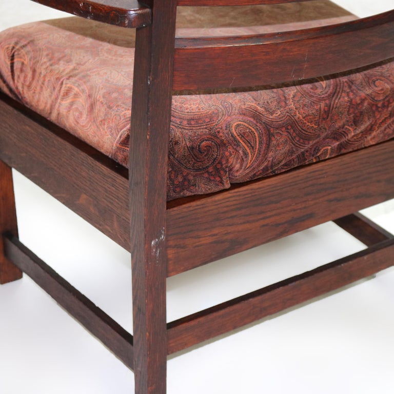 Antique Stickley Arts and Crafts Mission Oak Slat Back Arm Chair C1910