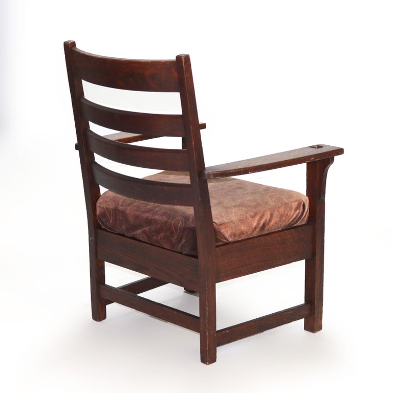 Antique Stickley Arts and Crafts Mission Oak Slat Back Arm Chair C1910