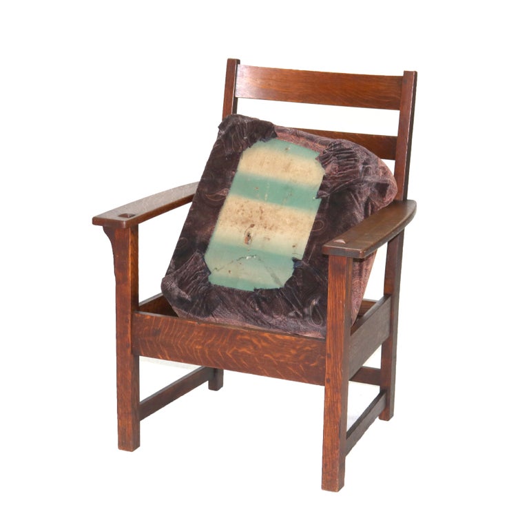 Antique Stickley Arts and Crafts Mission Oak Slat Back Arm Chair C1910