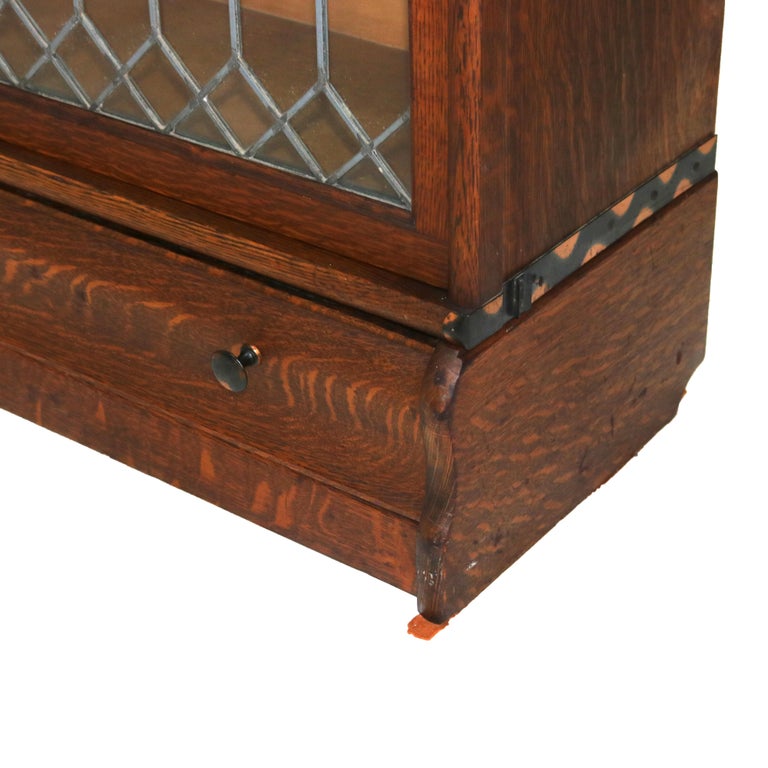 Macy Arts & Crafts Mission Oak & Leaded Glass Stack Barrister Bookcase c1920