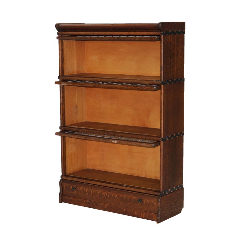 Macy Arts & Crafts Mission Oak & Leaded Glass Stack Barrister Bookcase c1920