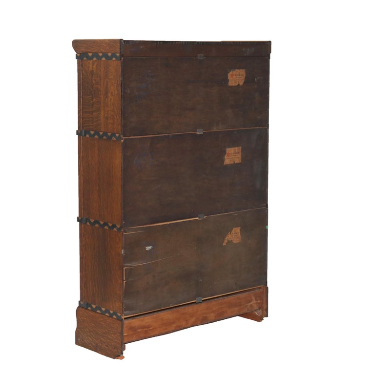Macy Arts & Crafts Mission Oak & Leaded Glass Stack Barrister Bookcase c1920
