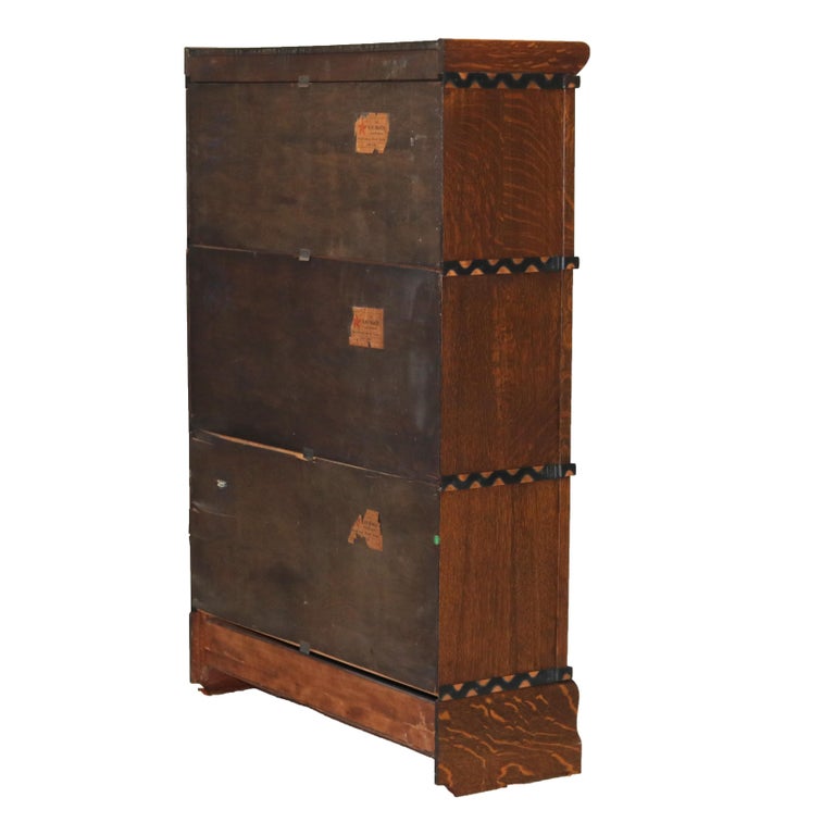 Macy Arts & Crafts Mission Oak & Leaded Glass Stack Barrister Bookcase c1920