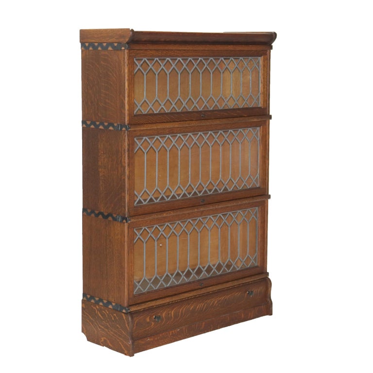 Macy Arts & Crafts Mission Oak & Leaded Glass Stack Barrister Bookcase c1920