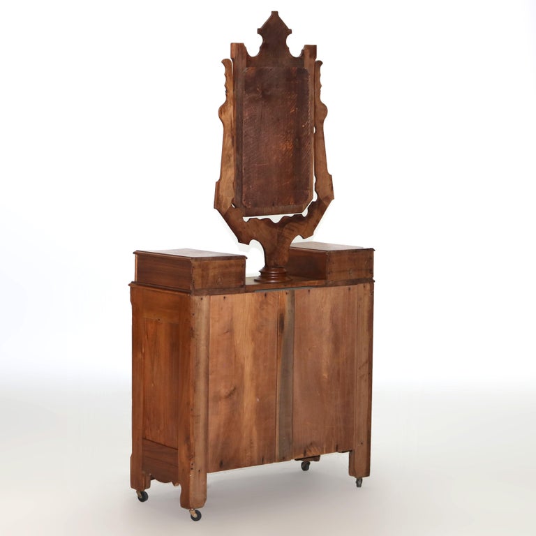 Antique Victorian Carved Walnut Marble Top Dresser with Mirror C1890