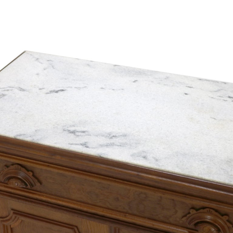 Victorian Carved Walnut & Burl Marble Top Commode C1890