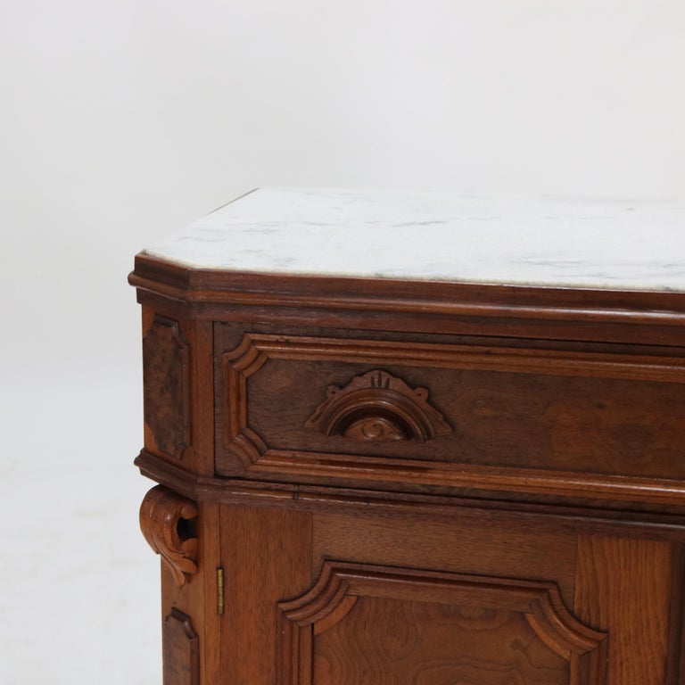 Victorian Carved Walnut & Burl Marble Top Commode C1890