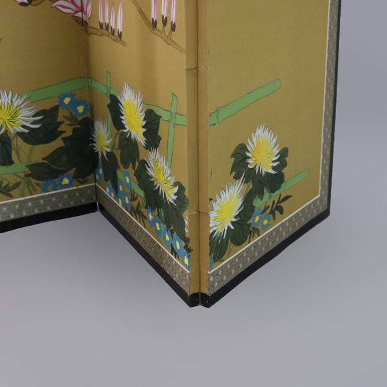 Chinese Floral Decorated and Ebonized Folding Table Screen 20th C