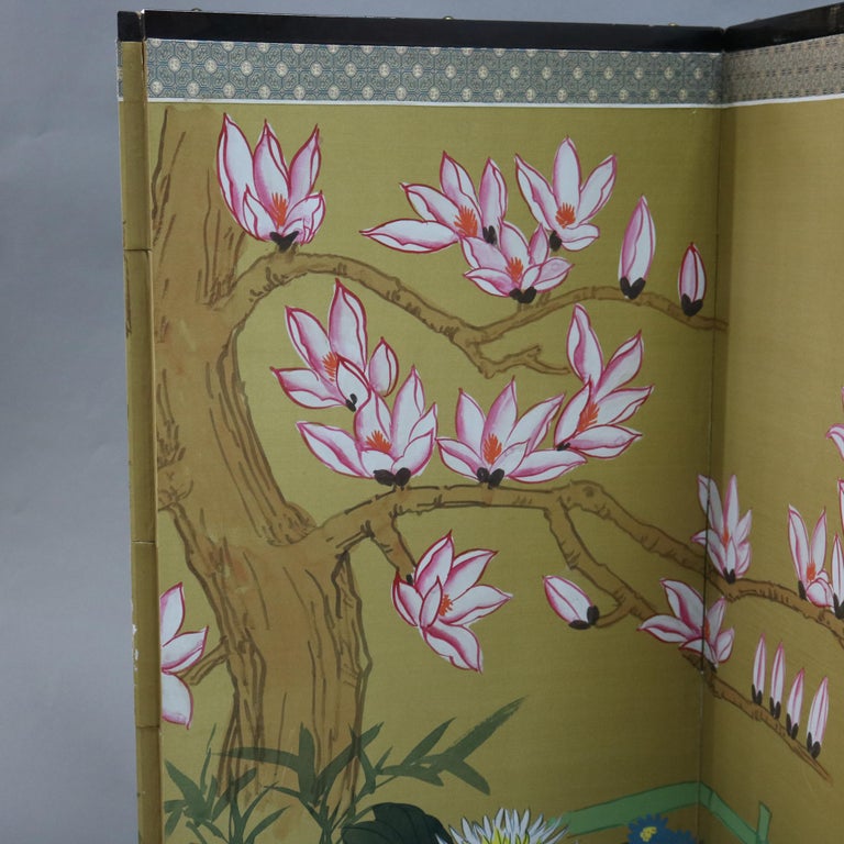 Chinese Floral Decorated and Ebonized Folding Table Screen 20th C