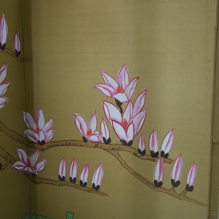 Chinese Floral Decorated and Ebonized Folding Table Screen 20th C