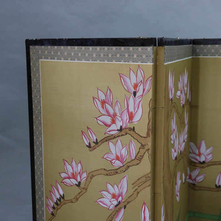 Chinese Floral Decorated and Ebonized Folding Table Screen 20th C