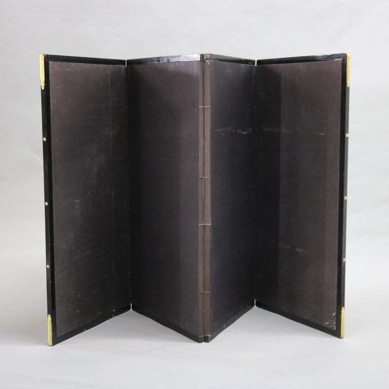 Chinese Floral Decorated and Ebonized Folding Table Screen 20th C