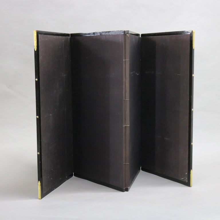 Chinese Floral Decorated and Ebonized Folding Table Screen 20th C