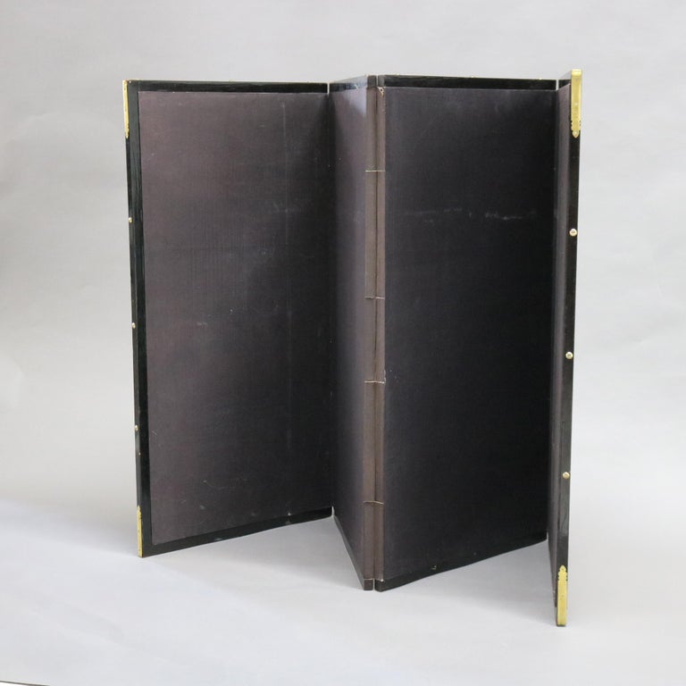 Chinese Floral Decorated and Ebonized Folding Table Screen 20th C
