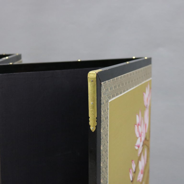 Chinese Floral Decorated and Ebonized Folding Table Screen 20th C