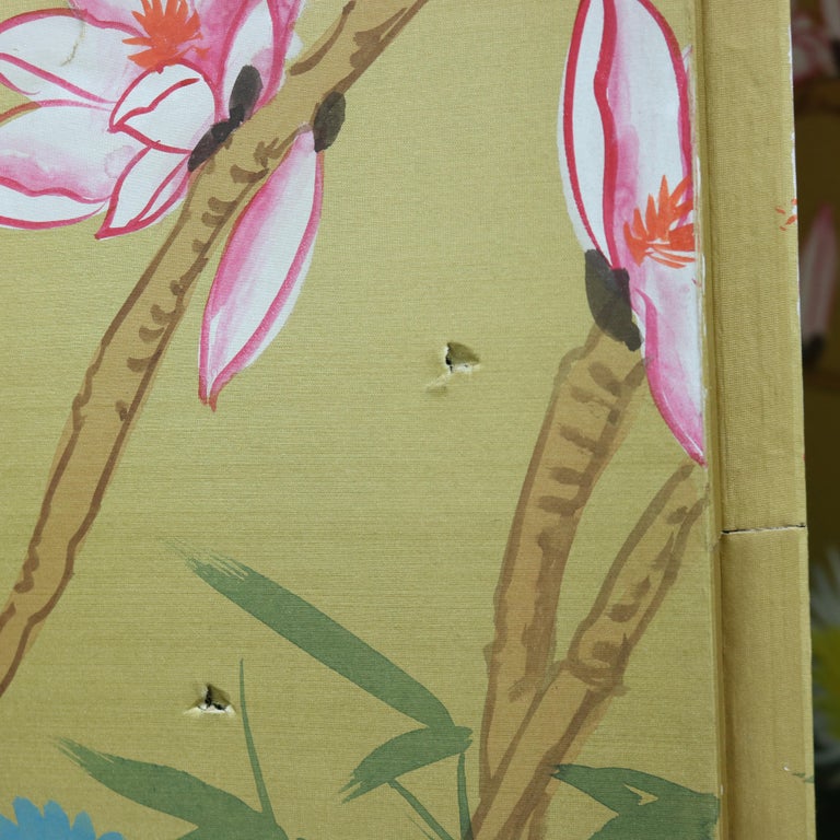 Chinese Floral Decorated and Ebonized Folding Table Screen 20th C