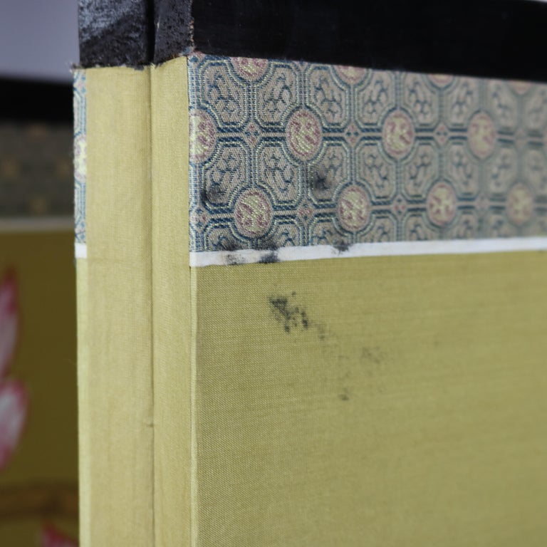Chinese Floral Decorated and Ebonized Folding Table Screen 20th C