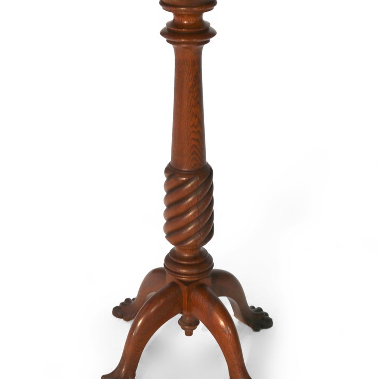Antique Arts & Crafts Carved Oak Clawfoot Plant Stand C1920