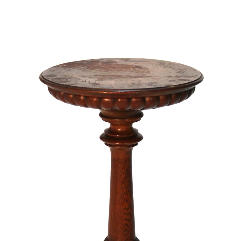 Antique Arts & Crafts Carved Oak Clawfoot Plant Stand C1920
